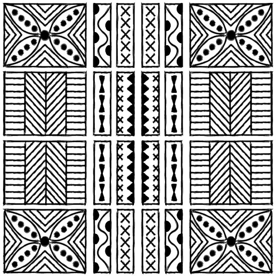 "Black and White Geometric Hawaiian Bark Cloth Tribal