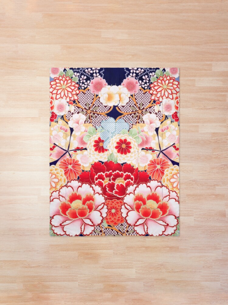 Alternate view of ANTIQUE JAPANESE FLOWERS Pink White Wild Roses Kimono Style Floral Comforter