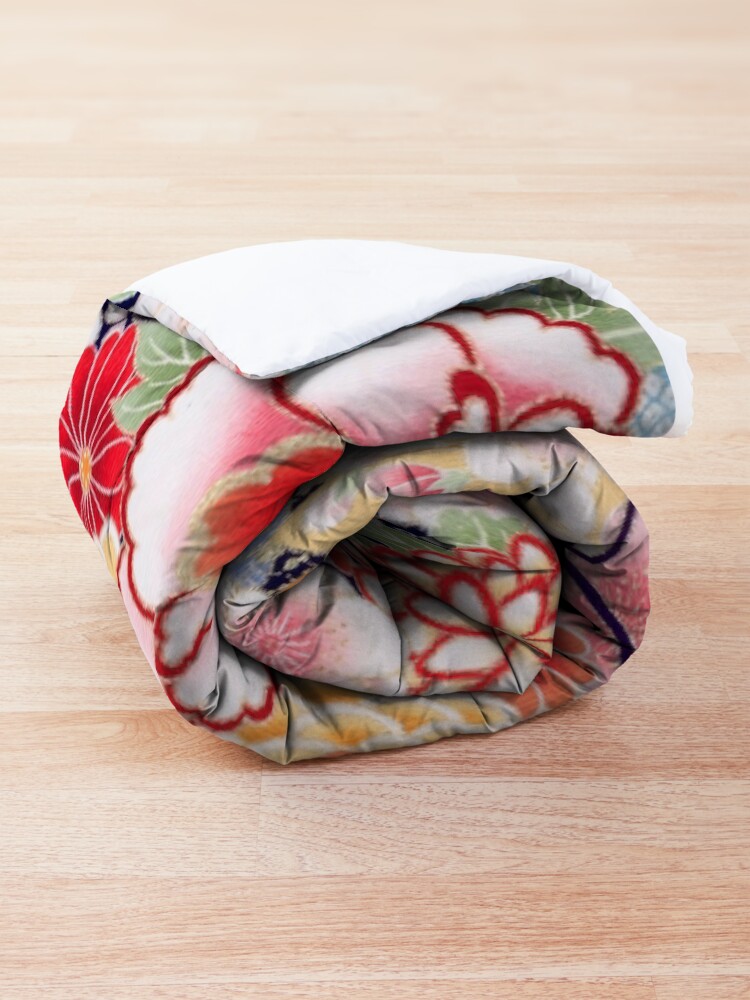 Alternate view of ANTIQUE JAPANESE FLOWERS Pink White Wild Roses Kimono Style Floral Comforter