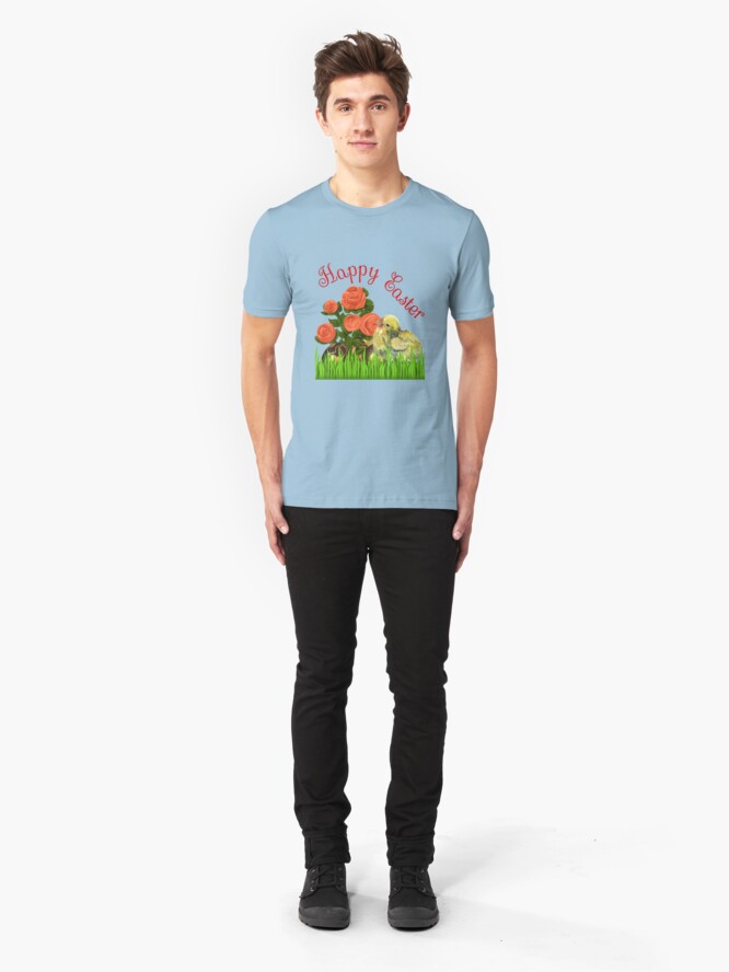 Alternate view of Happy Easter Chick and Eggs Slim Fit T-Shirt