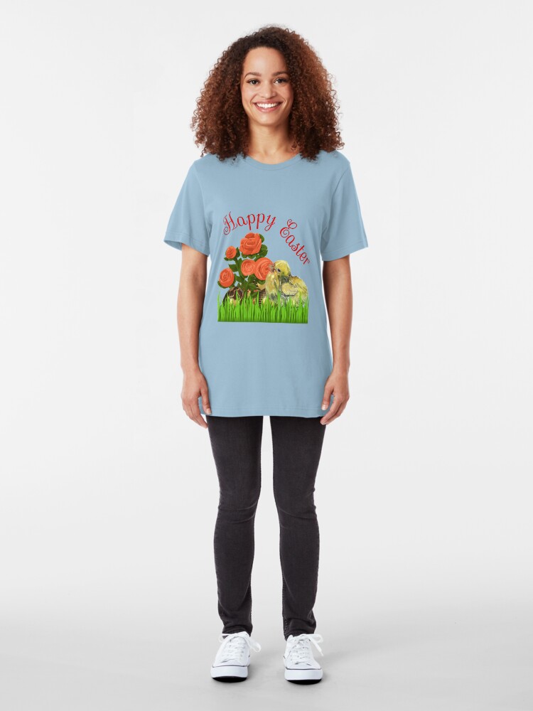 Alternate view of Happy Easter Chick and Eggs Slim Fit T-Shirt