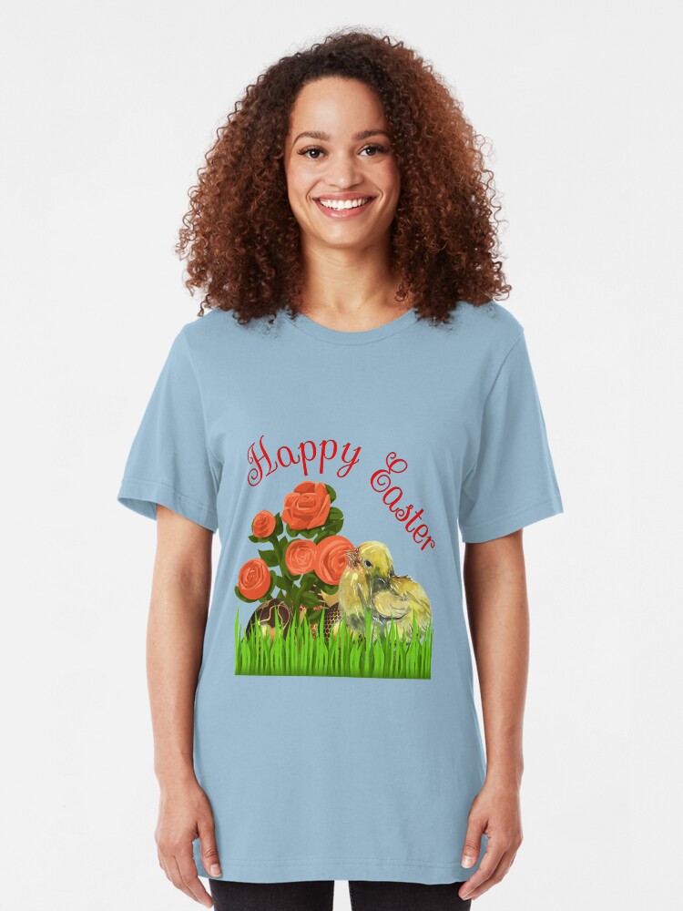 Alternate view of Happy Easter Chick and Eggs Slim Fit T-Shirt