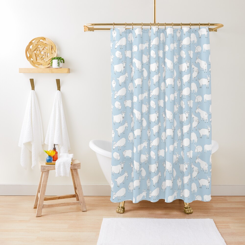 Goats playing - Blue Shower Curtain