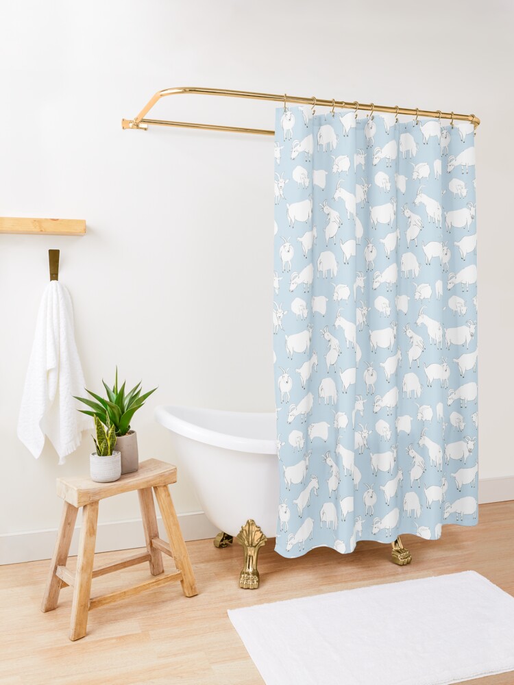 Alternate view of Goats playing - Blue Shower Curtain