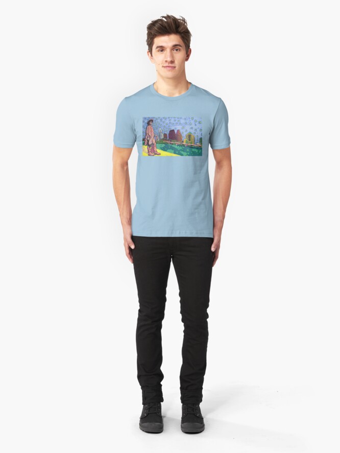 Alternate view of Stevie Ray Vaughan Statue, Austin, Texas Painting Slim Fit T-Shirt