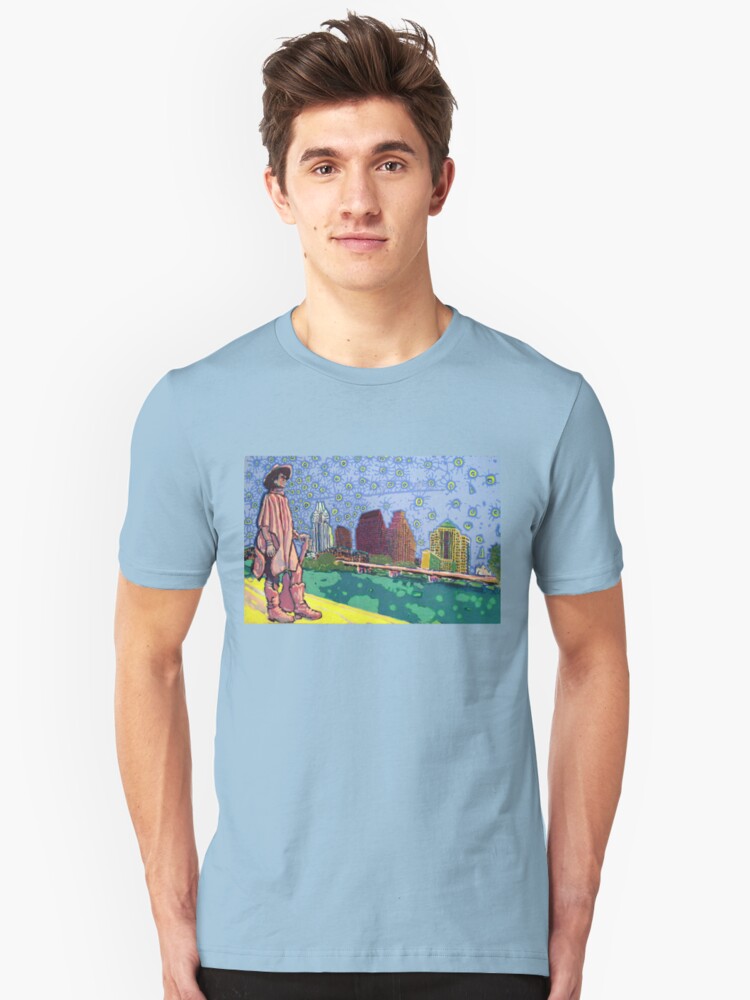 Alternate view of Stevie Ray Vaughan Statue, Austin, Texas Painting Slim Fit T-Shirt