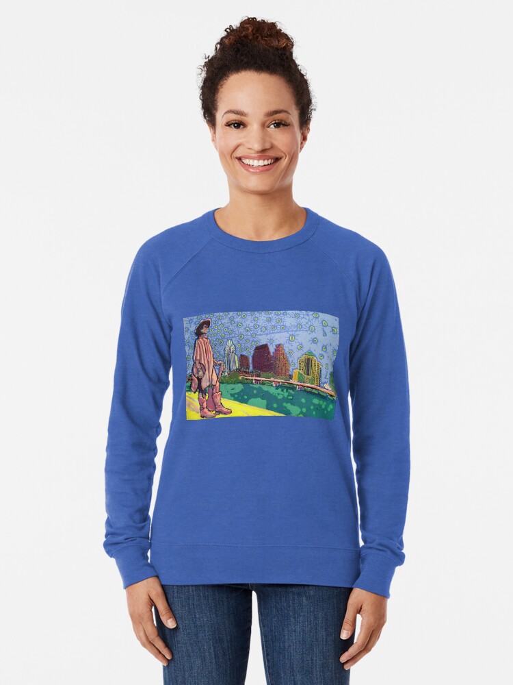 Alternate view of Stevie Ray Vaughan Statue, Austin, Texas Painting Lightweight Sweatshirt