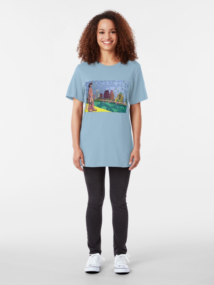 Alternate view of Stevie Ray Vaughan Statue, Austin, Texas Painting Slim Fit T-Shirt