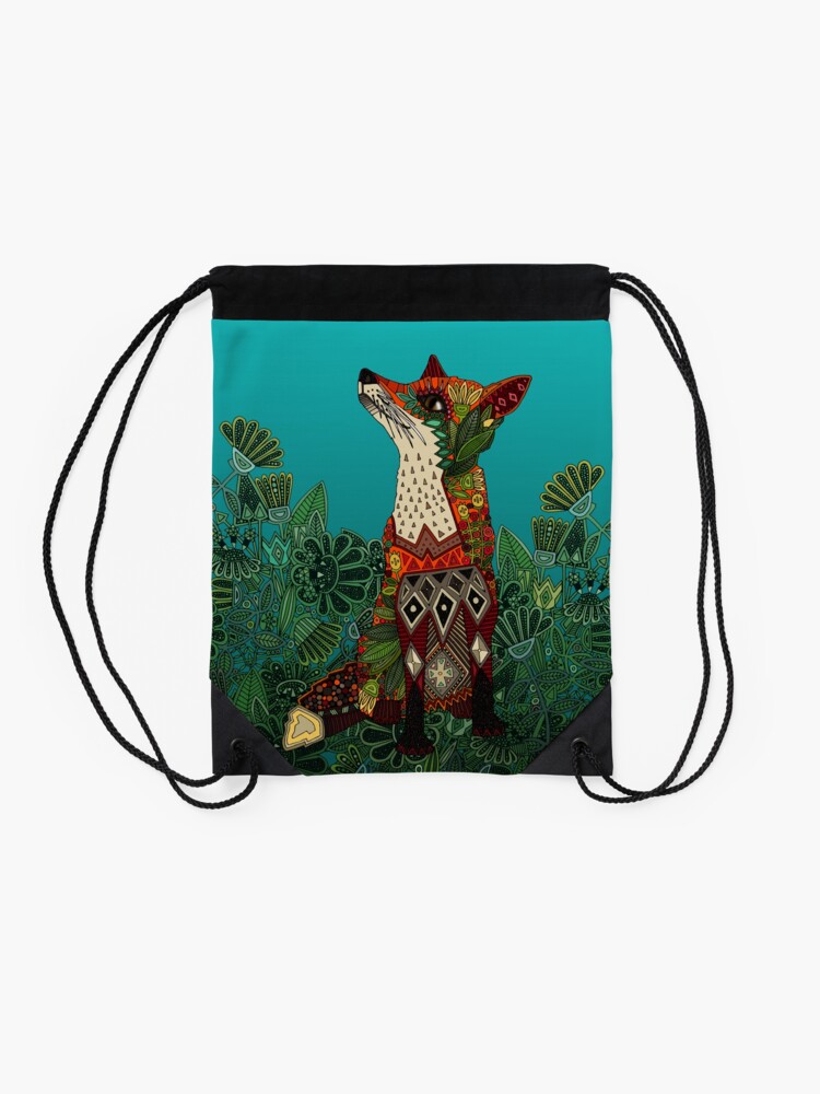 Alternate view of floral fox Drawstring Bag