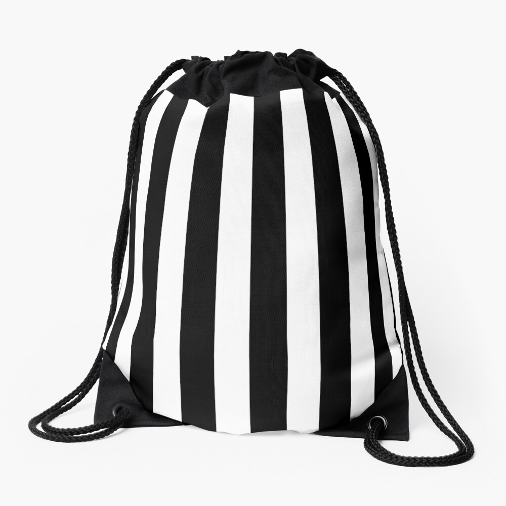 Classic Black and White Football / Soccer Referee Stripes Drawstring Bag