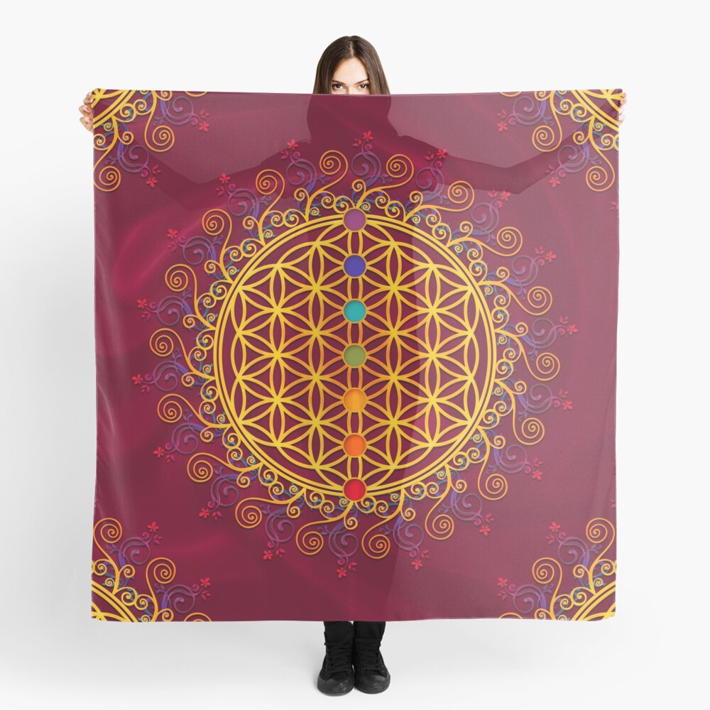 FLOWER OF LIFE, CHAKRAS, SPIRITUALITY, YOGA, ZEN, Scarf