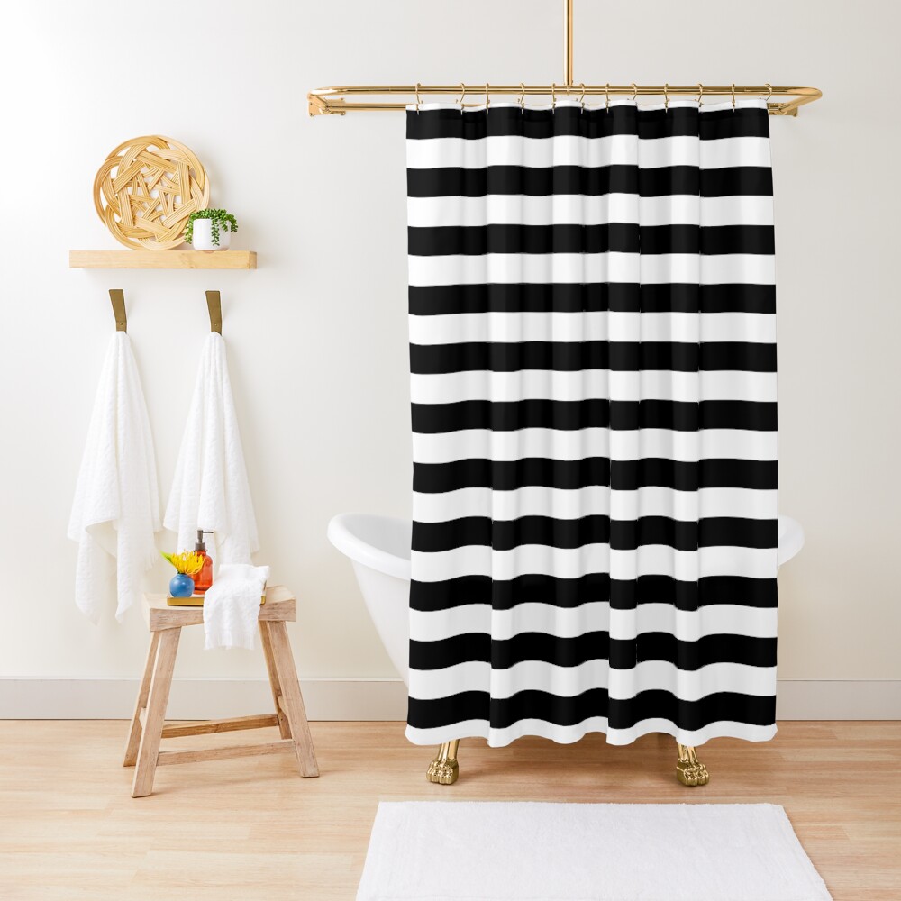 Solid Black And White Large Horizontal Cabana Tent Stripe Shower