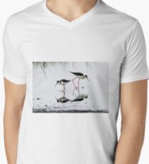 Black necked Stilts with reflection(My reflection is better than yours!) Men's V-Neck T-Shirt