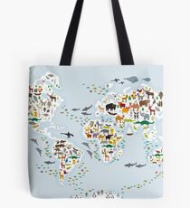 Cartoon animal world map for children and kids, Animals from all over the world Tote Bag