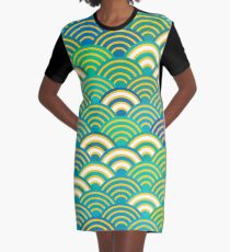 Seigaiha or seigainami abstract scales simple Spring Nature background with japanese circle Graphic T-Shirt Dress