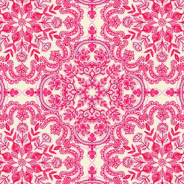 Artwork thumbnail, Hot Pink & Soft Cream Folk Art Pattern by micklyn