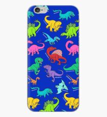 Dinosaurs rainbow pattern blue background iPhone Case