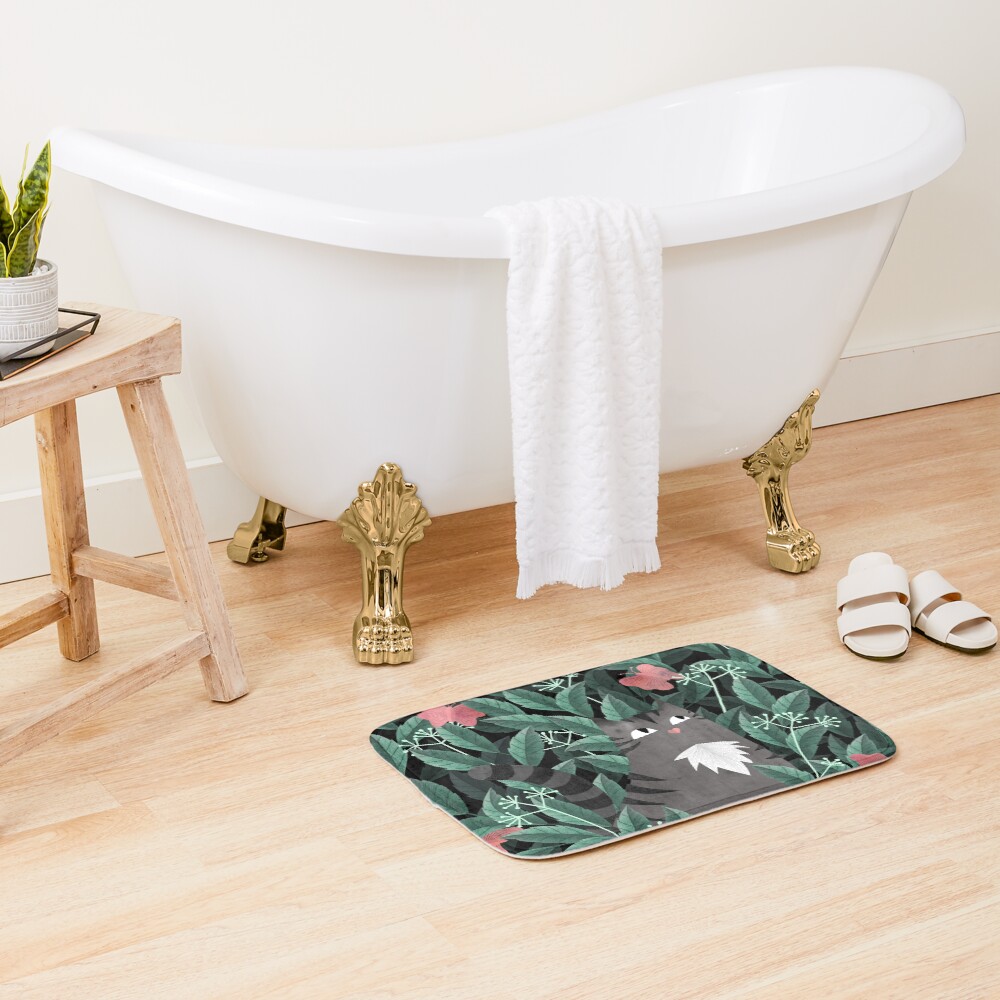 Butterfly Garden (Tabby Cat Version) Bath Mat