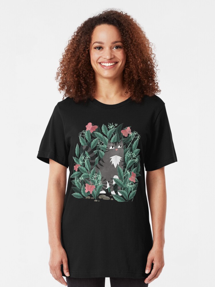 Alternative Ansicht von Schmetterlingsgarten (Tabby Cat Version) Slim Fit T-Shirt