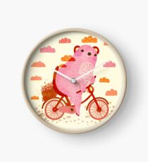 Pink biker bear Clock