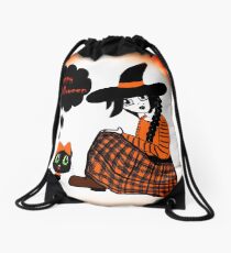 Anime Sitting Halloween Witch Drawstring Bag
