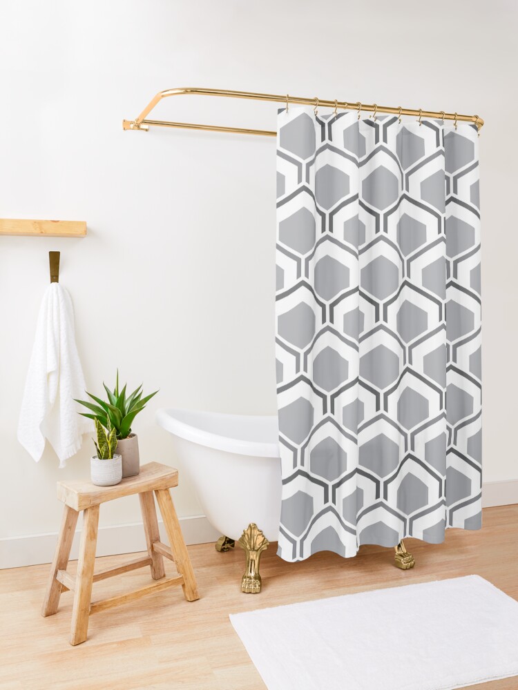 Alternate view of Mid Century Modern Hexagons Shower Curtain