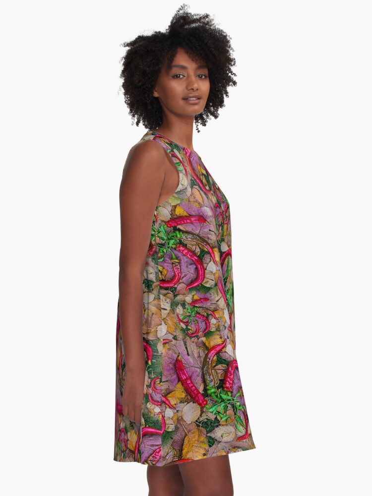 Alternate view of HOT SUMMER PEPPERS ON AUTUMN LEAVES A-Line Dress
