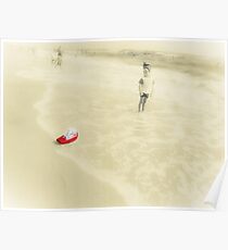 The boy on the beach and Red boat. Poster