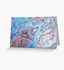 Cherry Blossom Wolf Greeting Card