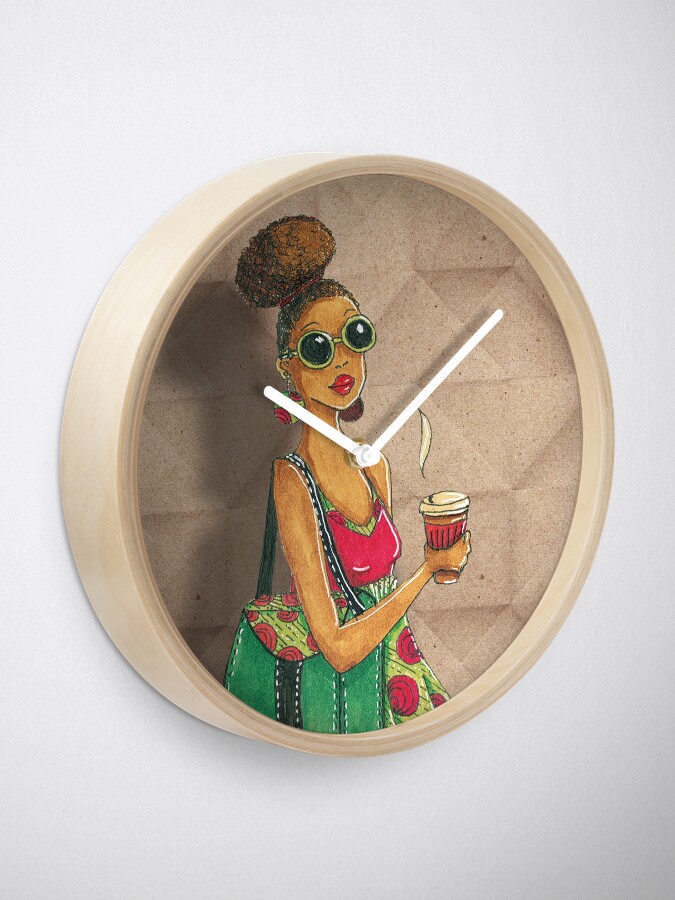 Alternate view of Modern African woman- Morning coffee Clock