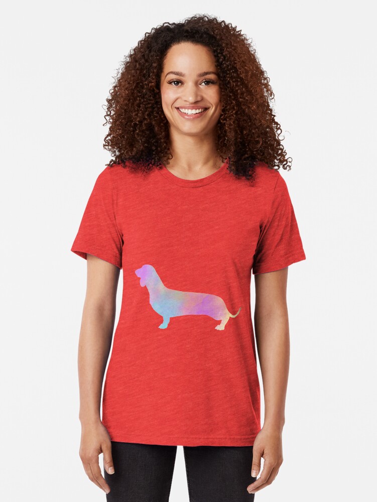 Alternate view of Watercolor Dachshund Tri-blend T-Shirt
