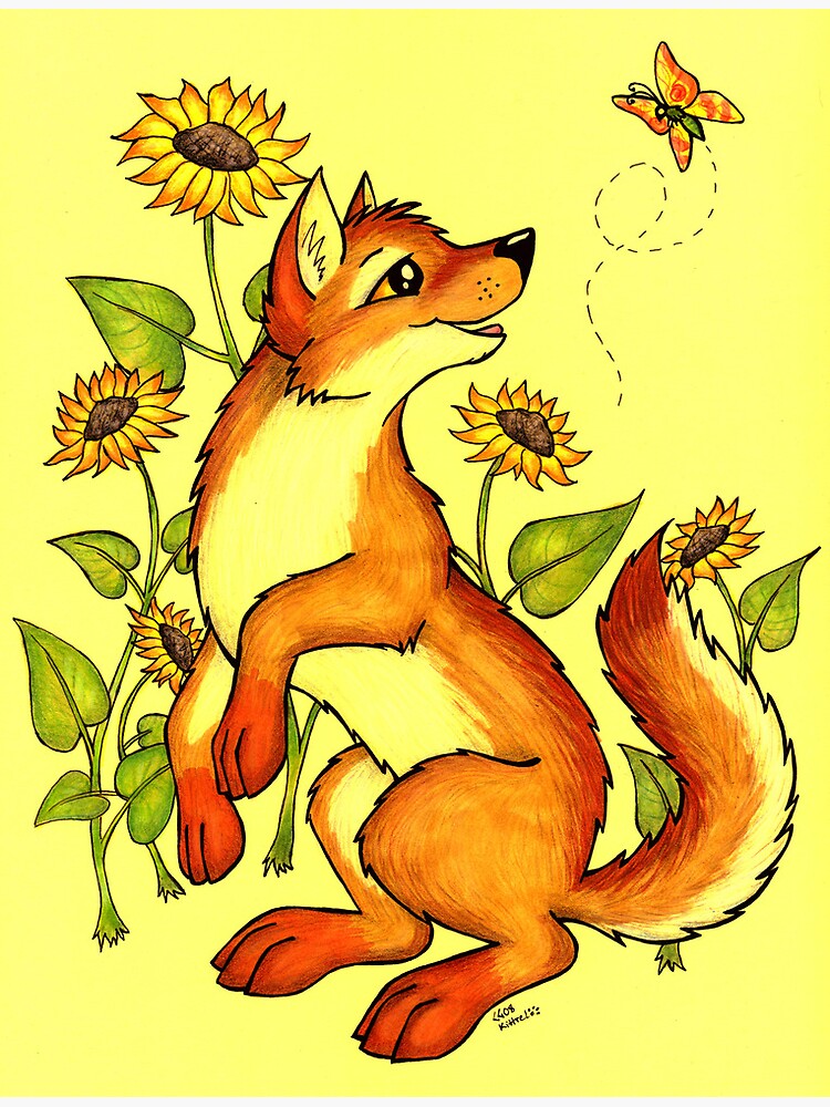 Red Wolf in Summer - Sunflowers and Butterflies by CGafford