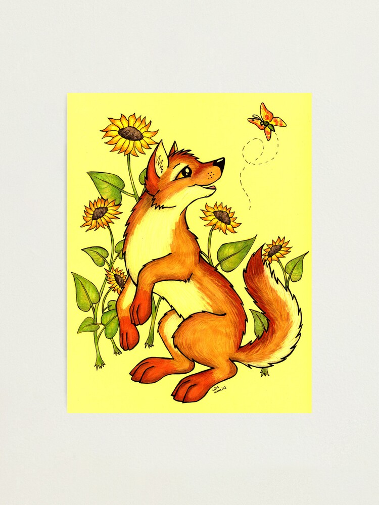 Alternate view of Red Wolf in Summer - Sunflowers and Butterflies Photographic Print