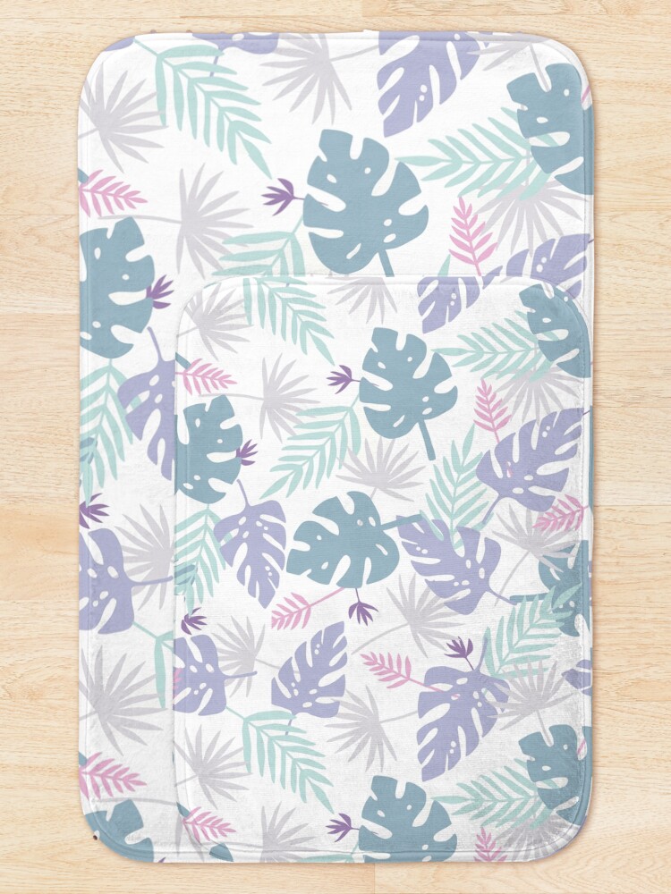 Alternate view of 80s Purple Pastel Paradise Tropical Leaves Bath Mat