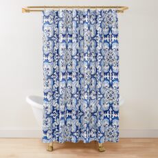 Antique Azulejo Tile Floral Pattern Shower Curtain