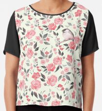 Aquarellblumenhintergrund mit nettem Vogel / 2 Chiffontop
