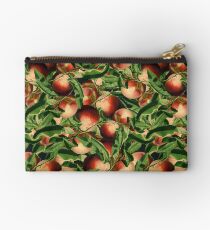 Bolso de mano Modelo botánico de acrílico inconsútil con la composición de las frutas y de las hojas en fondo negro. Ramas de durazno. Perfecto para envoltorios, papeles pintados, postales, tarjetas de felicitación, invitaciones de boda, etc.