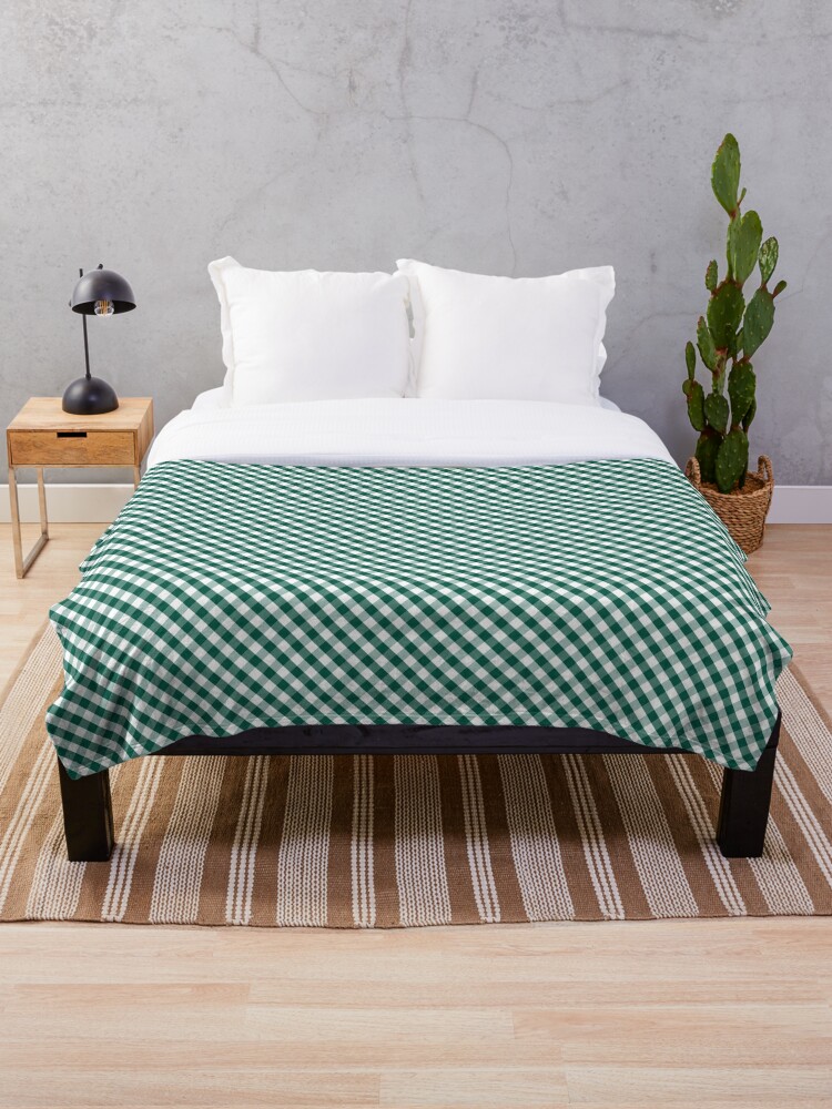 Small Celebration Town Dark Green Gingham Check Throw Blanket By