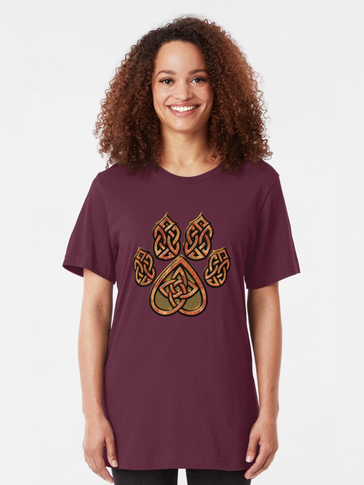 Alternate view of Celtic Knot Pawprint - Red Slim Fit T-Shirt