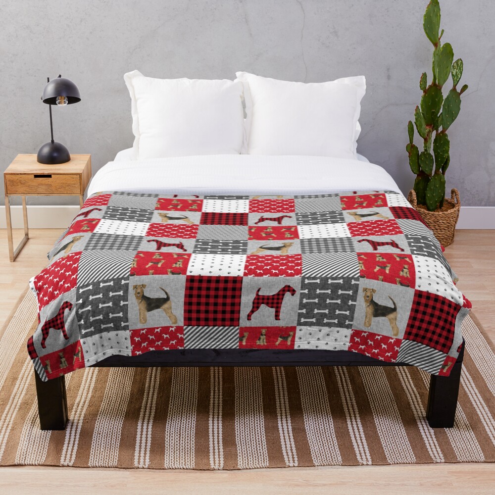 "airedale patchwork bedding, airedale bedding, airedale dog design