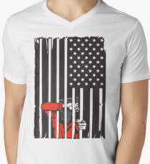 Guantanamo US Flag Political T-shirt. Prisoner behind bars. Men's V-Neck T-Shirt