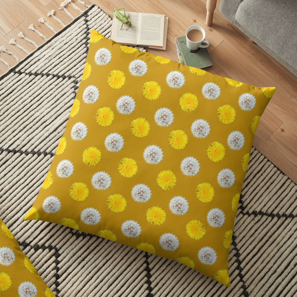 Polka Dandelions Gold Floor Pillow