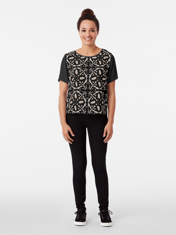 Alternate view of Ruffed Lemur bones Chiffon Top