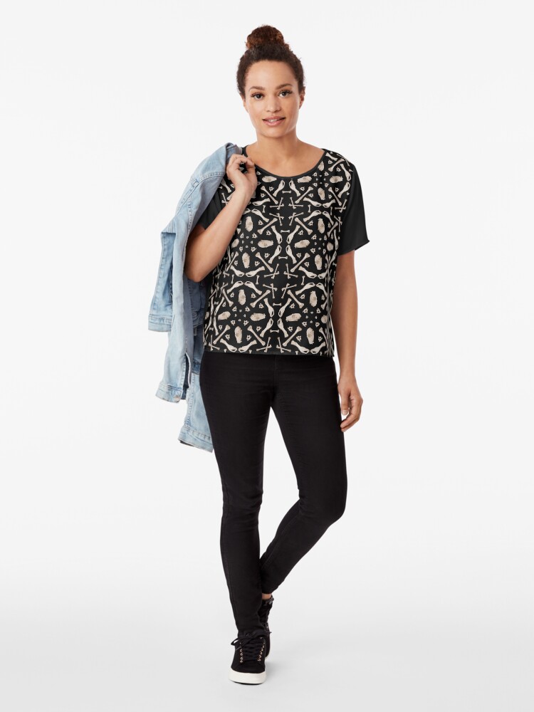 Alternate view of Ruffed Lemur bones Chiffon Top
