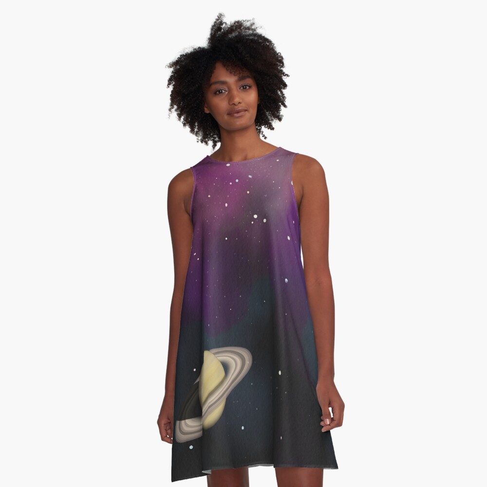 Saturn - Alien Ring Planet and Galaxy A-Line Dress