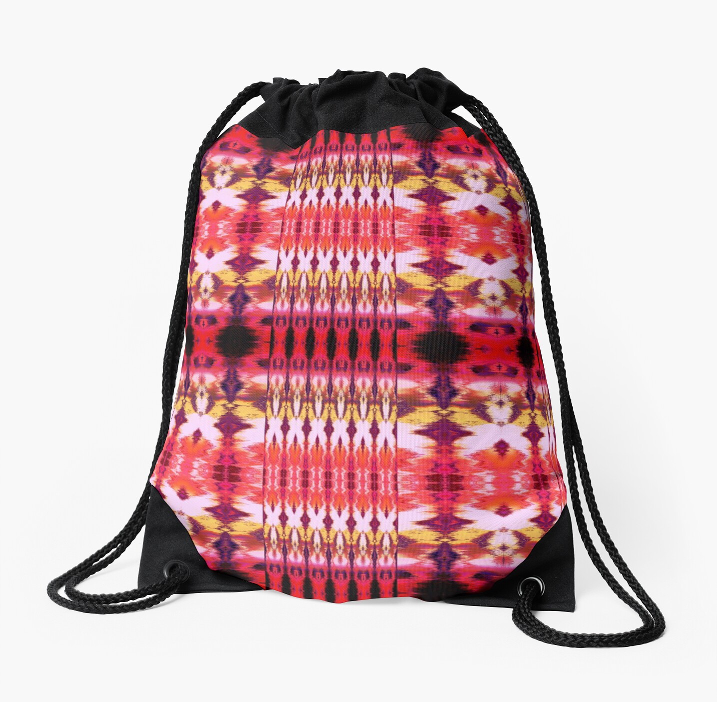 "Ikat Stripe Ombre' Red" Drawstring Bag by ninabmay Redbubble
