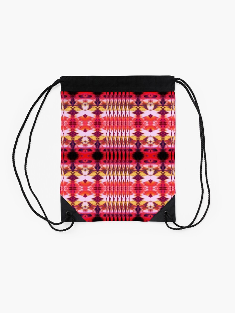 "Ikat Stripe Ombre' Red" Drawstring Bag by ninabmay Redbubble