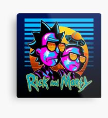 Rick and Morty Outrun Style Poster Print Art Metal Print