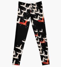Flying cranes, Japanese kimono motif Leggings
