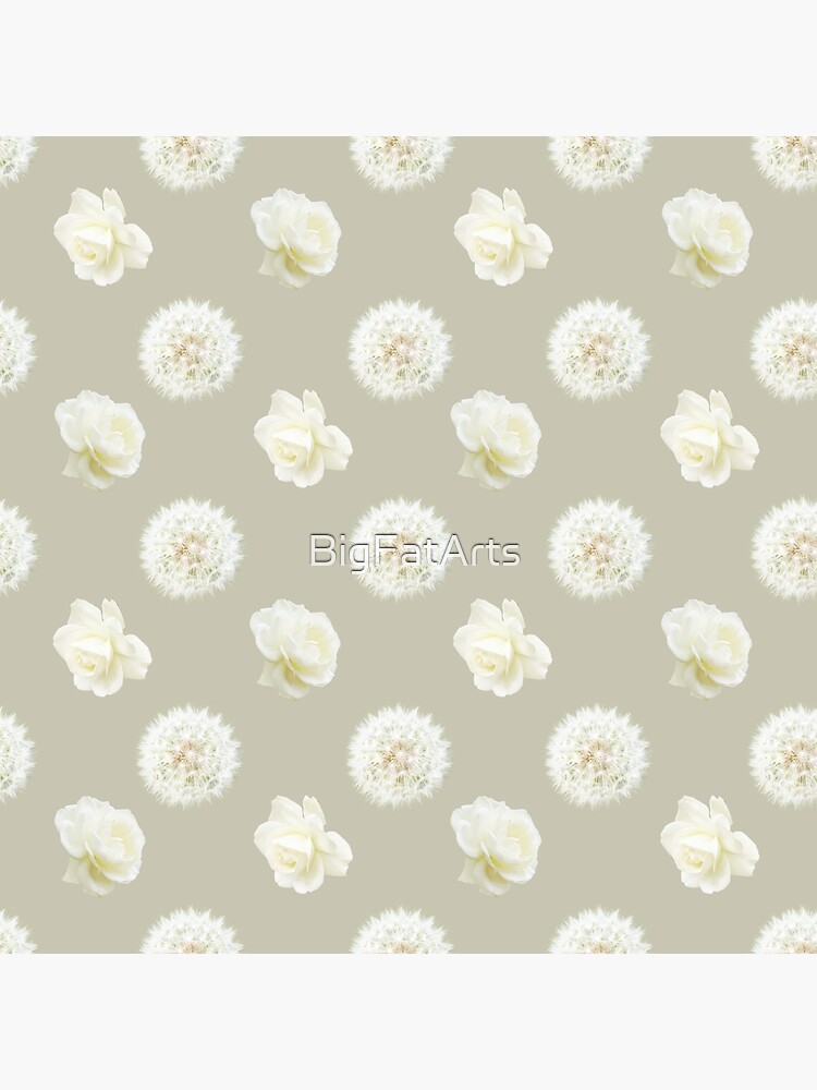 Polka Dandelions and Roses (Cream) by BigFatArts